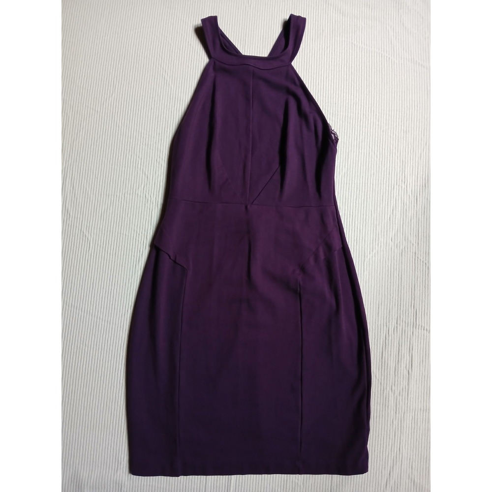 Mystic Purple Bodycon Halter Dress Sleeveless Lace Trim Size Large L Made in USA